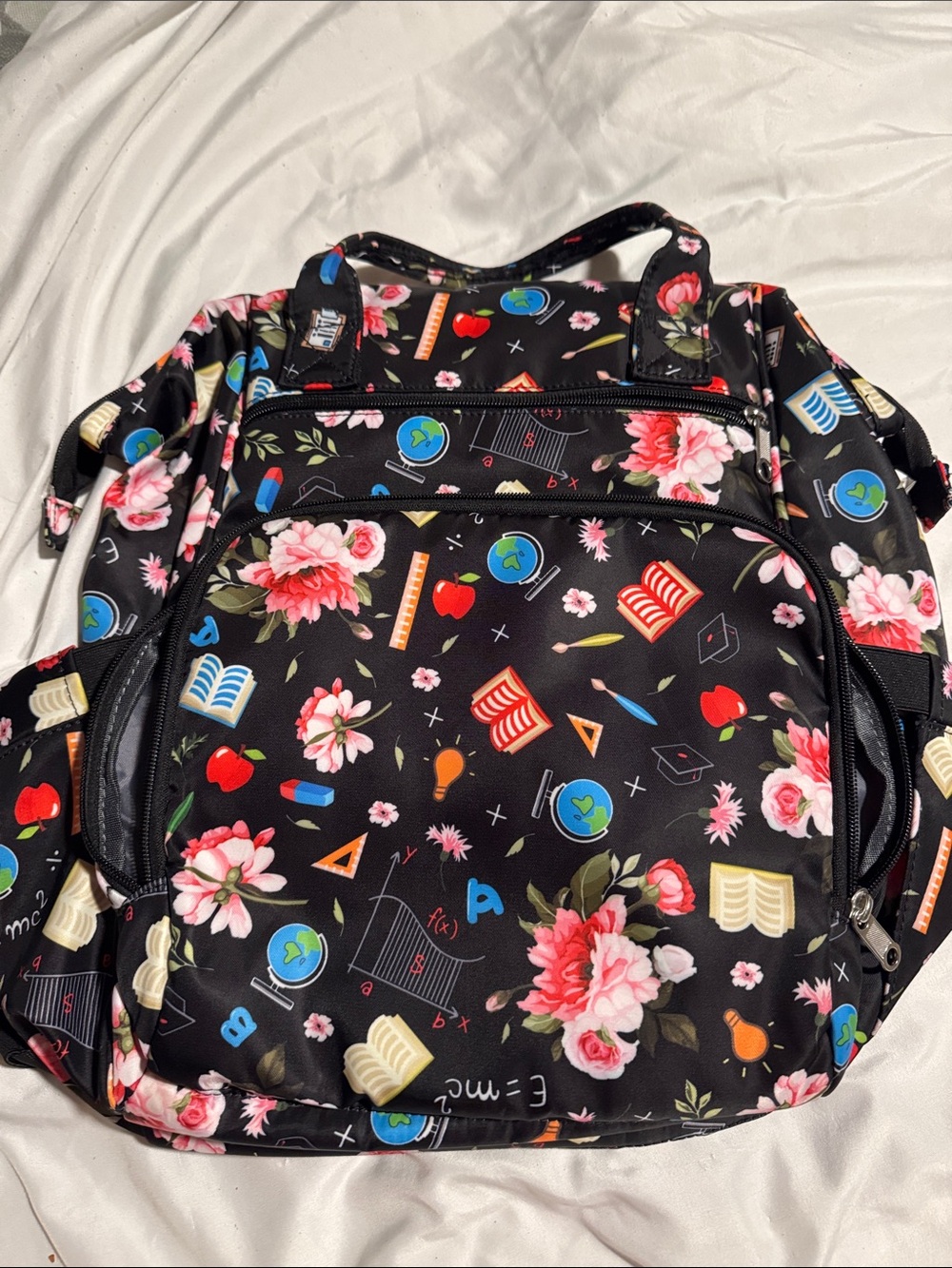 Floral & School Icons Black Laptop Backpack